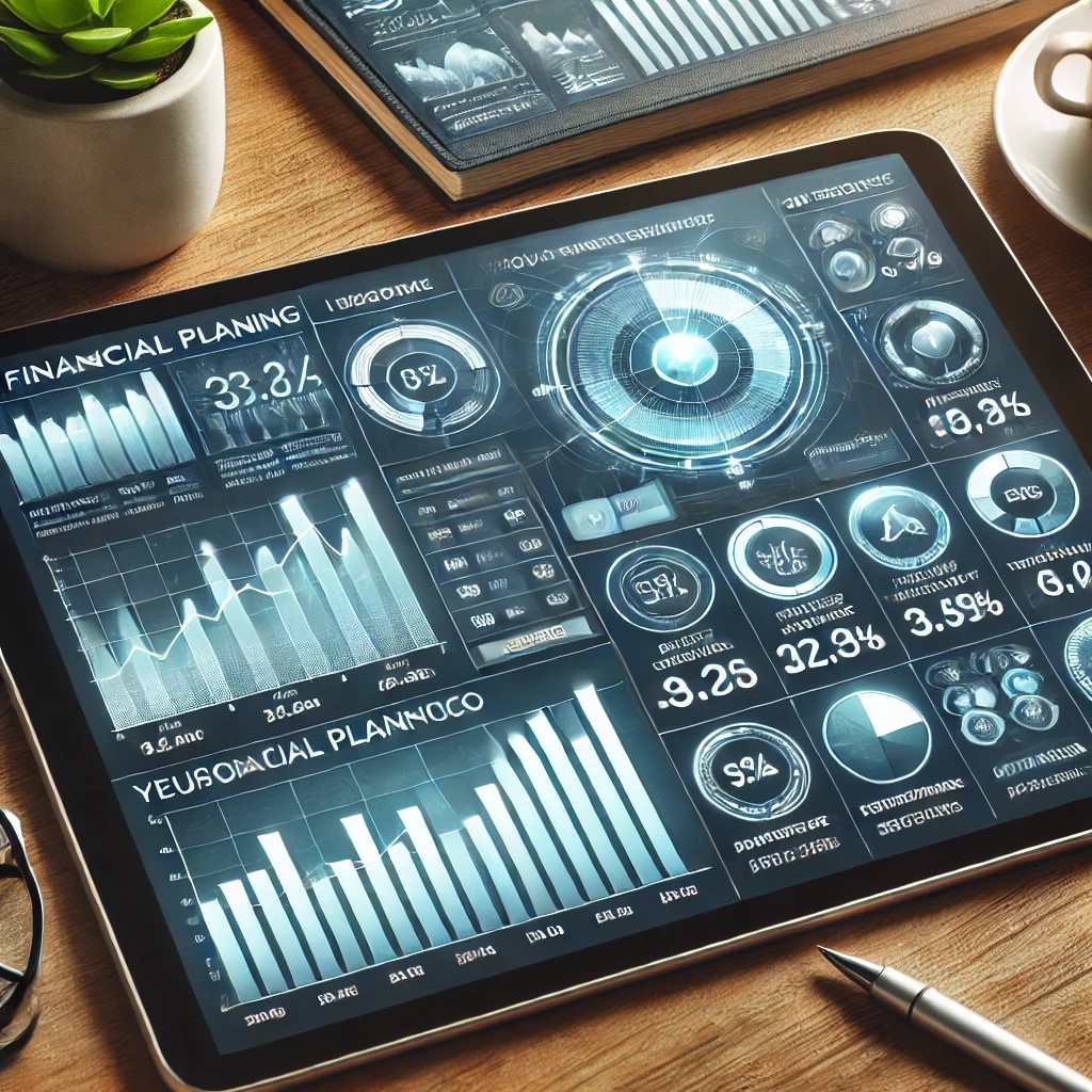 DALL·E 2024-06-20 20.24.37 - A digital financial planning tool on a tablet, showing a personalized investment portfolio with charts and graphs