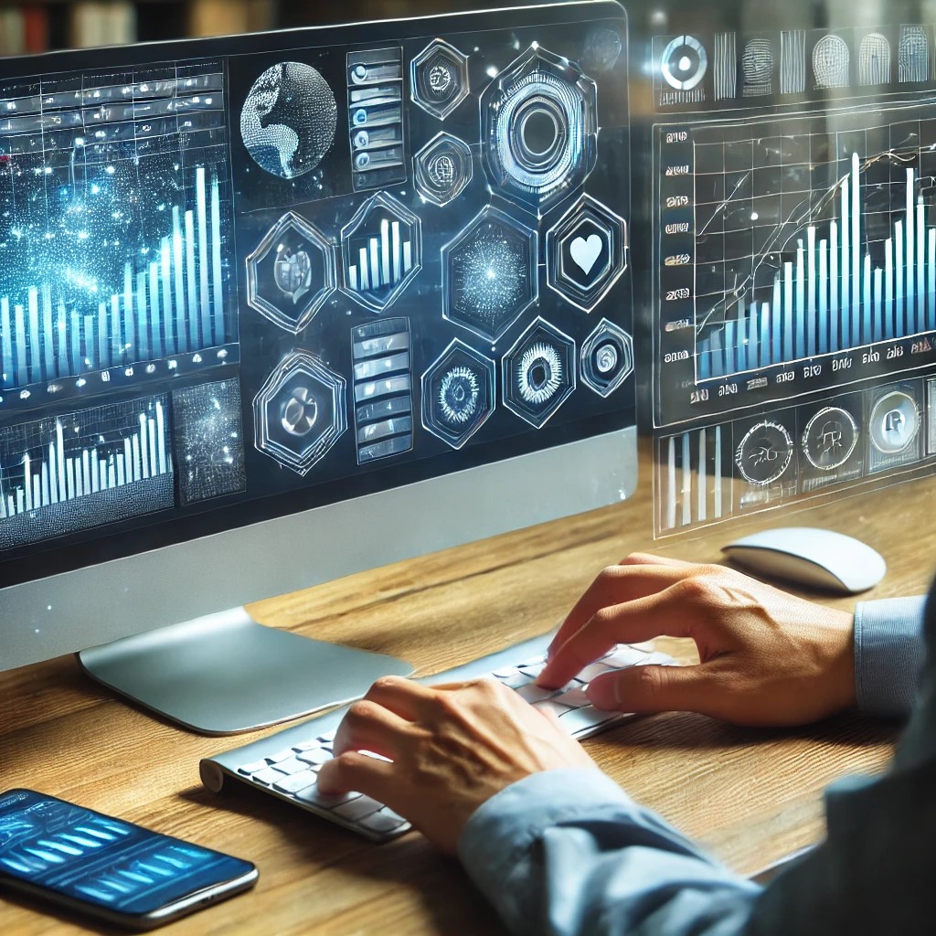 DALL·E 2024-07-29 03.15.13 - A financial analyst using a computer with AI-driven tools to analyze market data, with charts and graphs displayed on the screen showing market trends